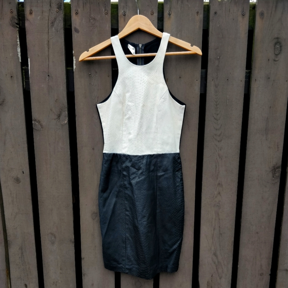 Black and white lambskin dress